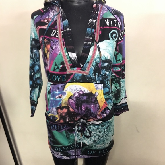 Custo Barcelona Tops - Custo Barcelona Hooded V-Neck Drop Waist Tunic